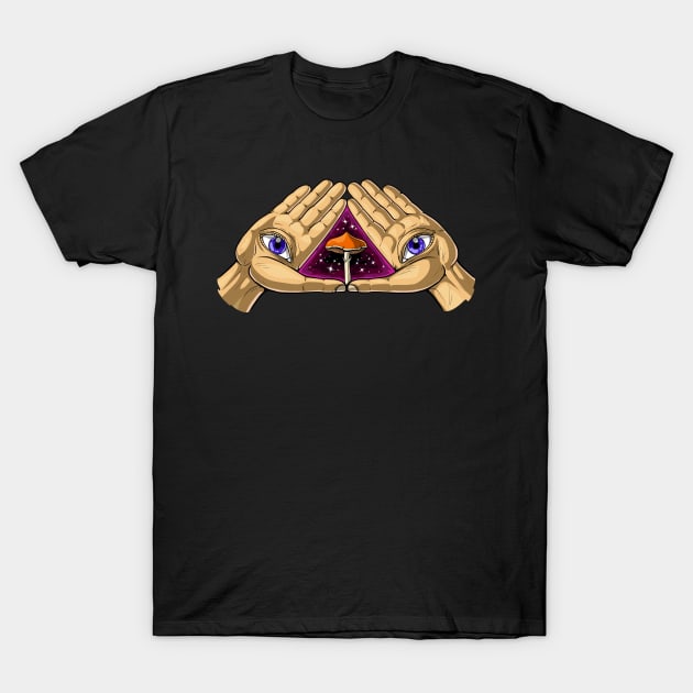 Magic Mushrooms Psychedelic Illuminati T-Shirt by underheaven